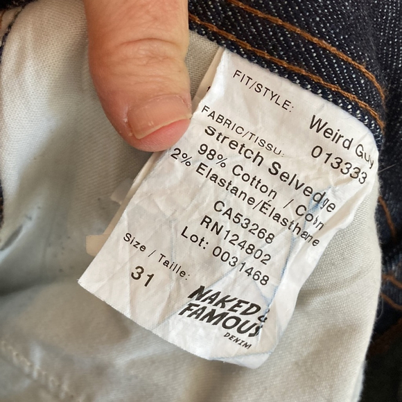 Naked and Famous Jeans Mens 31 x 32 Weird Guy Dark Blue Indigo Stretch Selvedge - Picture 11 of 13